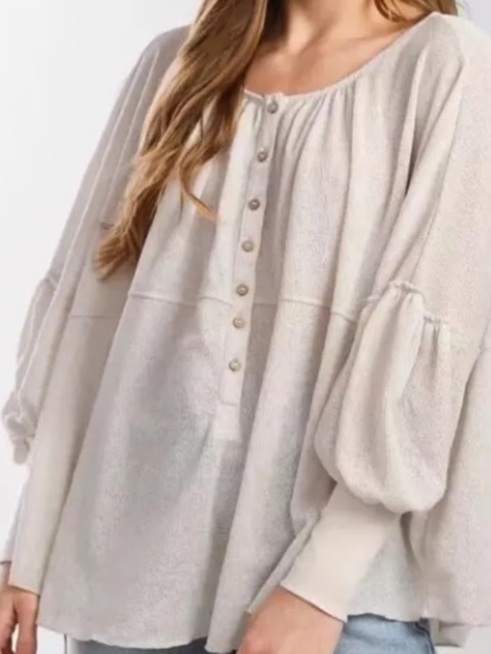 FREE PEOPLE - Marla Long Sleeve Oversized Button Front Henley Sz Large